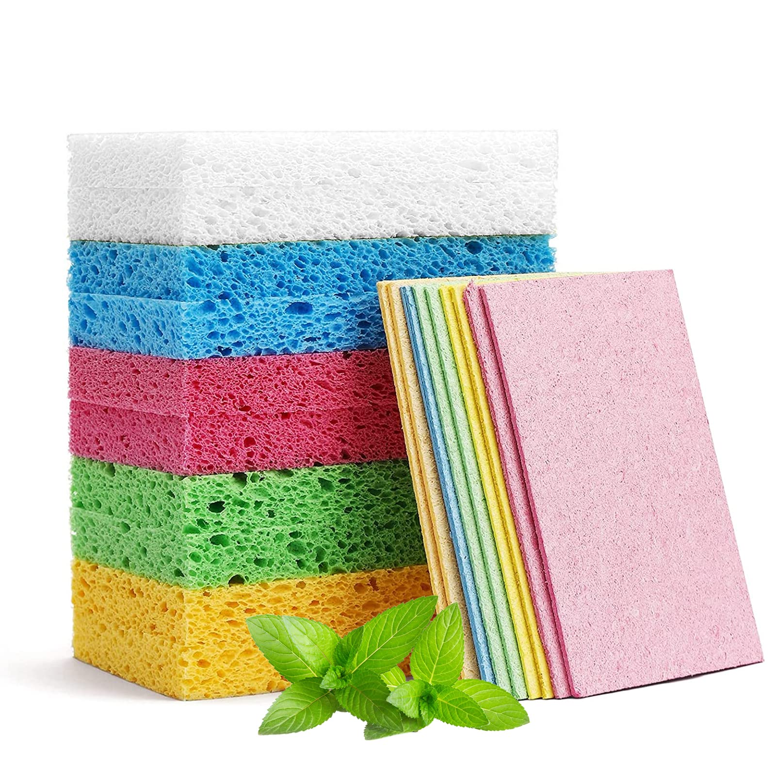 Cosysparks Sponges, 10 Pack Natural Cellulose Washing Up Sponge, Compressed Wood Pulp, Non Scratch Sponges for Kitchen and Household