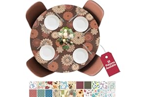 Covers For The Home Deluxe Elastic Edged Flannel Backed Vinyl Fitted Table Cover - Medallion Pattern - Large Round Oblong Oval - Fits Tables up to 45" - 56" Diameter