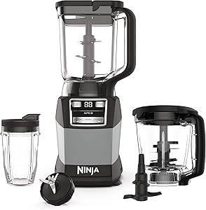 Ninja AMZ493BRN Compact Kitchen System with Auto-iQ, Blender Food Processor Combo, Blend, Chop, Mix Doughs, 1200 Watts, Dishwasher safe 18 oz. Cup, black/grey (Renewed)