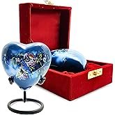 HIGH Street Nautical-Exquisite Heart Glass Urn with Vibrant Bluebird and Flower Scene, Includes a Deluxe Red Velvet Gift Box for Memorializing Loved Ones, Small, Blue