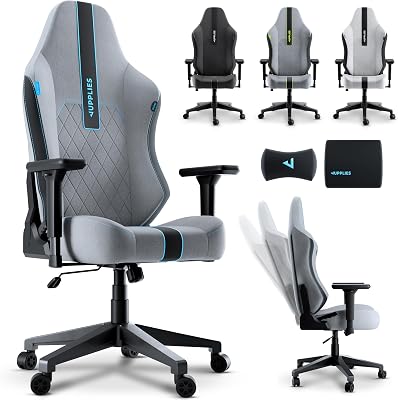 Cadeira Ergonómica Premium para Jogos – Cadeiras Gamer com Linho Respirável, Reclinação a 160°, Almofada Viscoelástica, Apoios de Braço 4D e Base de Ferro Reforçada (Azul)