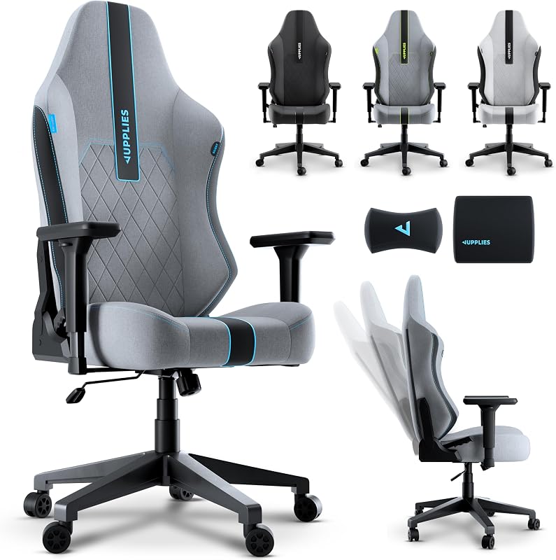 Silla Gaming Premium Ergonómica – Sillas Gamer con Lino Transpirable, Reclinable 160°, Cojín Viscoelástico, Reposabrazos 4D y Base Hierro Reforzada (Azul)