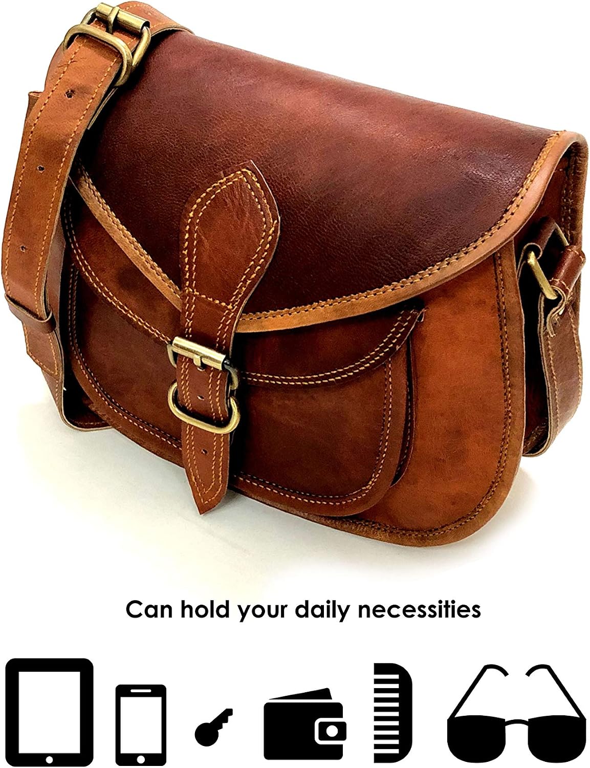 Firu-Handmade Women Vintage Style Genuine Brown Leather Crossbody Shoulder Bag Crossover Satchel ladies Purse Tote Handbags Travel - Image 4