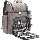 Picnic Backpack for 4, Picnic Basket Set, Leakproof Picnic Bag, Beach Cooler Backpack with Insulated Cooler Wine Pouch,Picnic