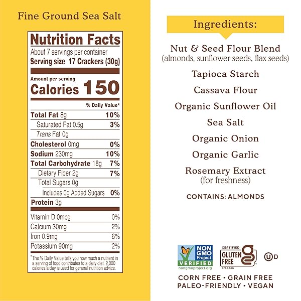 SIMPLE MILLS ALMOND FLOUR CRACKERS, FAMILY SIZE, FINE GROUND SEA SALT – GLUTEN FREE, VEGAN, HEALTHY SNACKS, 7 OUNCE (PACK OF 1)
