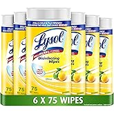 Lysol® Disinfecting Wipes, Citrus, (6 x 75 wet wipes) = 450 wet wipes, Pack of 6, Kills 99.99% of viruses and bacteria*, Thic