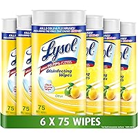 Lysol® Disinfecting Wipes, Citrus, (6 x 75 wet wipes) = 450 wet wipes, Pack of 6, Kills 99.99% of viruses and bacteria*, Thic