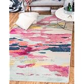 Unique Loom Estrella Collection Light Colors, Abstract, Modern, Vibrant Area Rug (3' 3 x 5' 3 Rectangular, Pink/Ivory)