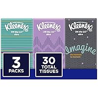 Kleenex On-The-Go Packs Facial Tissues, Travel Size, 3 Pack, 10 Tissues per Pack (30 Total Tissues)