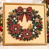 DIY Christmas Diamond Painting Kit, Santa Pearl Art for Adults (Wreath) | Includes Pearl Beads, Applicator Pen, Wax and Tray for Raised DIY Christmas Decor(Wreath)