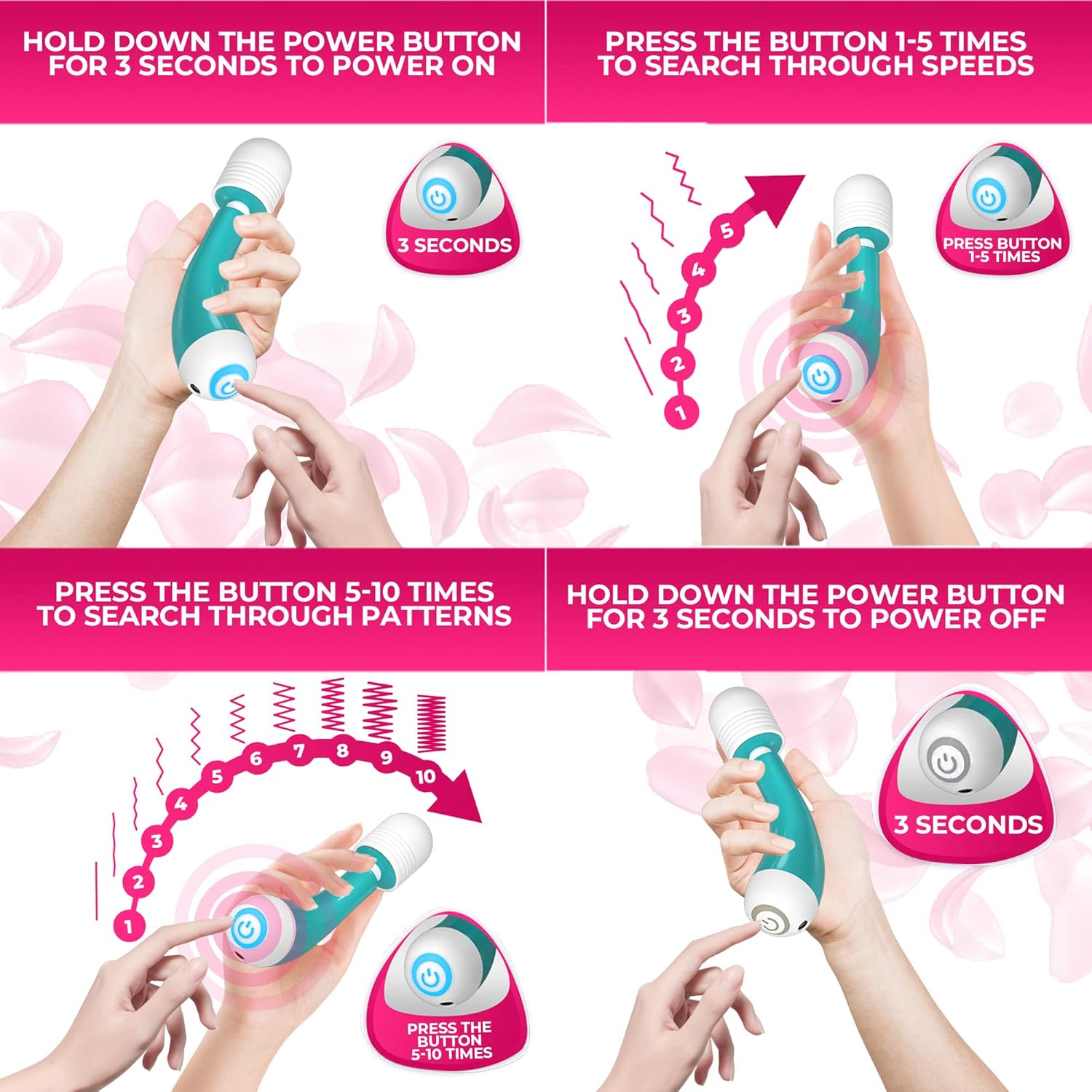 Micro Wand Massager Cordless Handheld Waterproof for Women and for Men – Small Quiet and Powerful Rechargeable Wireless with 10 Vibration Modes for Stress Relief - Green: Health & Personal Care