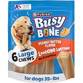 Purina Busy Bone Large Dog Chew Treats, Peanut Butter Flavor, 6 ct Pouch | Rawhide free chew with a tasty peanut butter flavor center for dogs 35+ lbs, long lasting chew that helps clean teeth