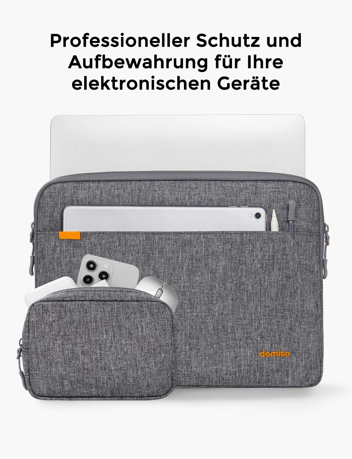 DOMISO 13 Zoll Laptoptasche Laptop Tasche Hülle Notebook Sleeve Case Bag Schutzhülle Kompatibel mit Mac Book Air 13 M4 M3 M2,MacBook Pro M2,ipad Air,Dell,Lenovo Laptophülle mit Zubehörtasche,Grey 2