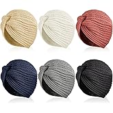 Suhine 6 Pcs Chemo Headwear for Women Warm Cancer Patients Caps Head Wraps Turban Knit Beanie Hats Baggy Sleep Scarf
