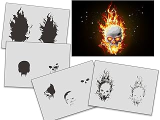 UMR-Design AS-326 Flames Skull Airbrush Schablone Step by Step Grösse M