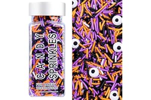 SWEETGROVE Halloween Sprinkles, Black Orange Purple White Jimmies with Edible Candy Eyes for Cake Decorating, 4.6oz Cookie Cupcake Decorations for Spooky Halloween Baking & Party Treats