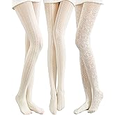 JaGely 1/2/3 Pair White Lace Tights for Women White Fishnet Hollow out Knitted Tights Lolita Stockings Lace Strips Pantyhose