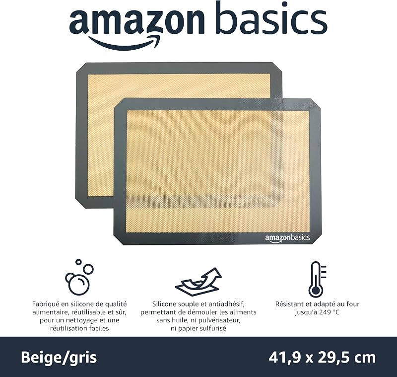 Rectangulaire, tapis de cuisson en silicone, 2 pièces, Beige/Gris, 29.5cm x 42.0cm — photo 2 sur 6