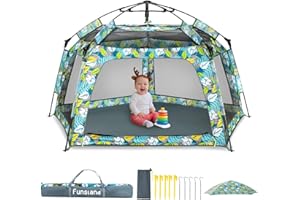 Funsland Baby Playpen Pop-up Tent - Outdoor & Indoor Play Tent for Beach with Canopy Travel Bag Portable Play Yard for Babies