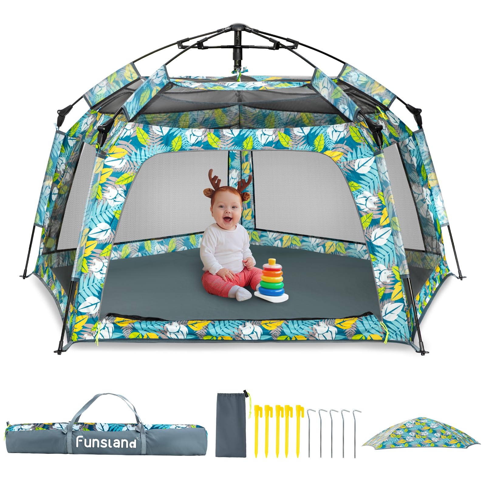 Funsland Kids Pop-up Playtents - Boys Girls Play Tent Playhouse Indoor & Outdoor, Automatic Kids Tent for 3 4 5 6 Years,Green