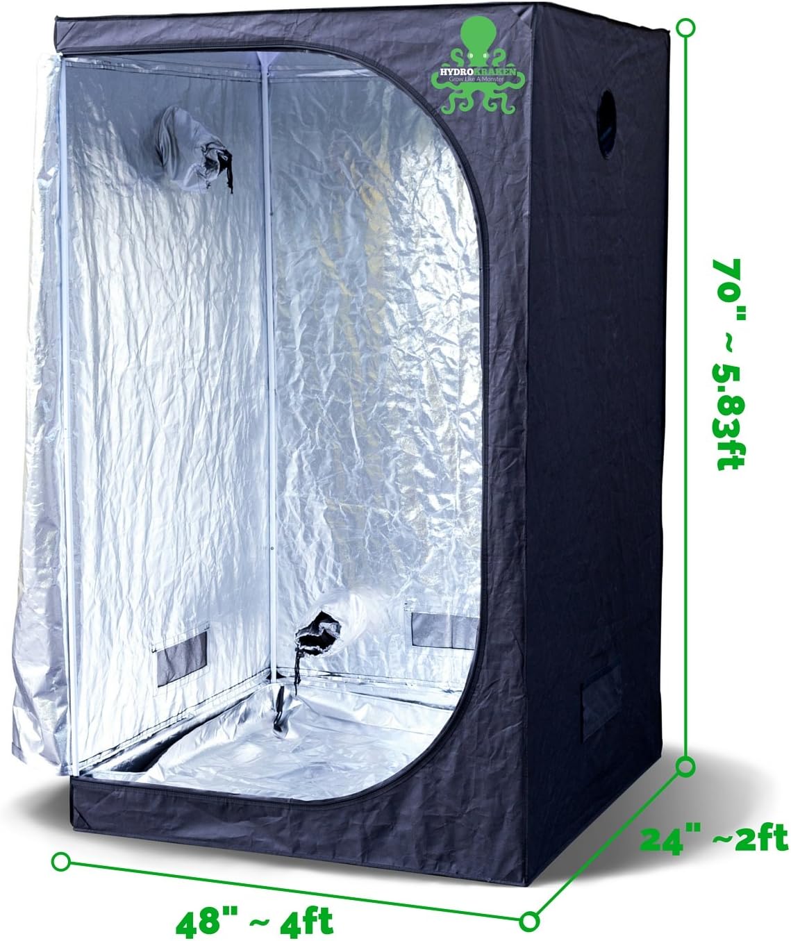Hydrokraken Hydroponic Indoor Grow Tent, 600D Heavy Duty Mylar Fabric Grow Room for Efficient Indoor Plant Growth (4ft x 2ft x 5.8ft) …