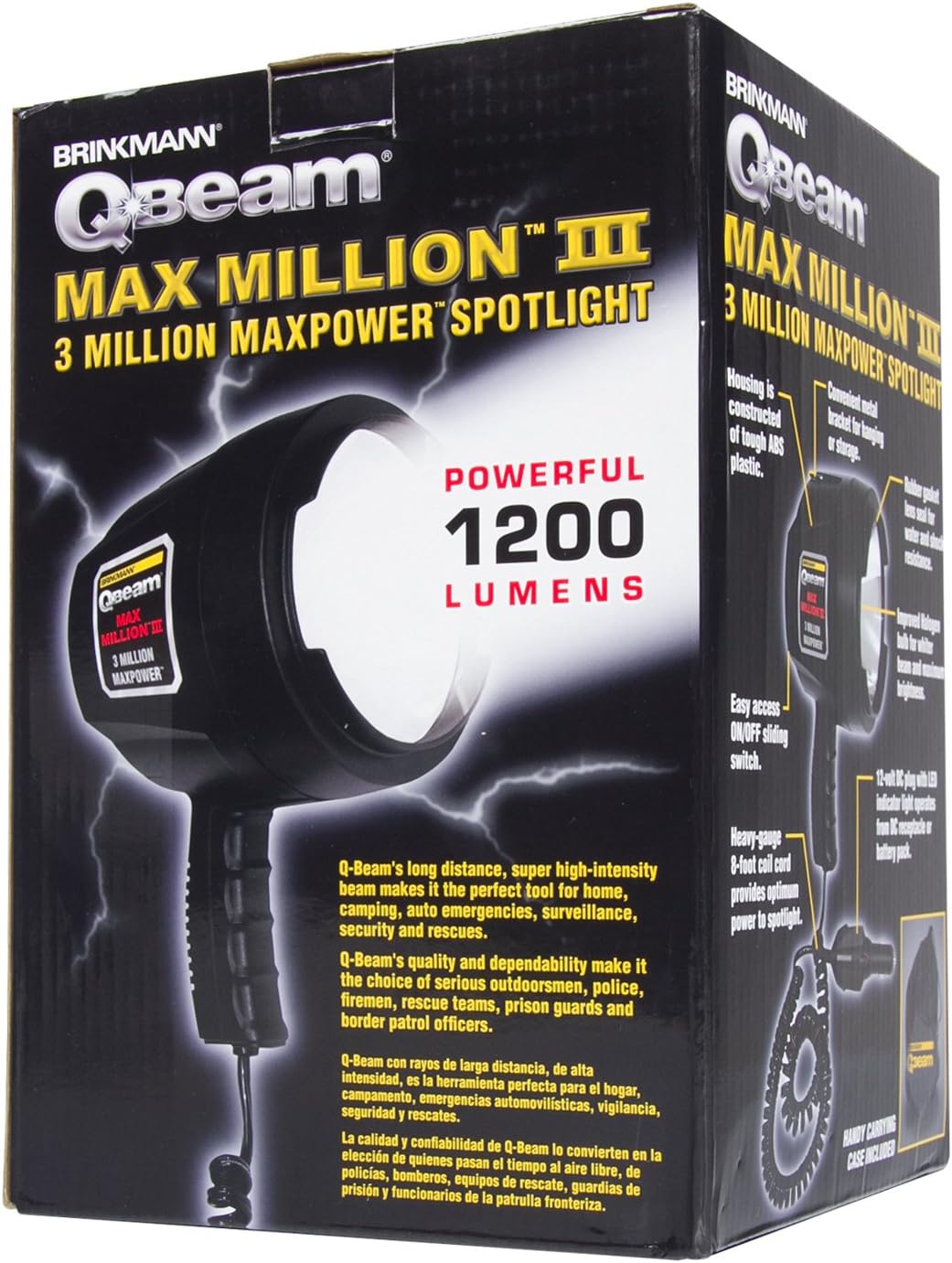 Brinkmann Qbeam Max Million III 3 Million Maxpower Spotlight, Powerful 1200 Lumen Spotlight Bright Portable High Intensity Halogen Spotlight Offroad Automotive/Emergency/Boating 800-2301-0 - - 