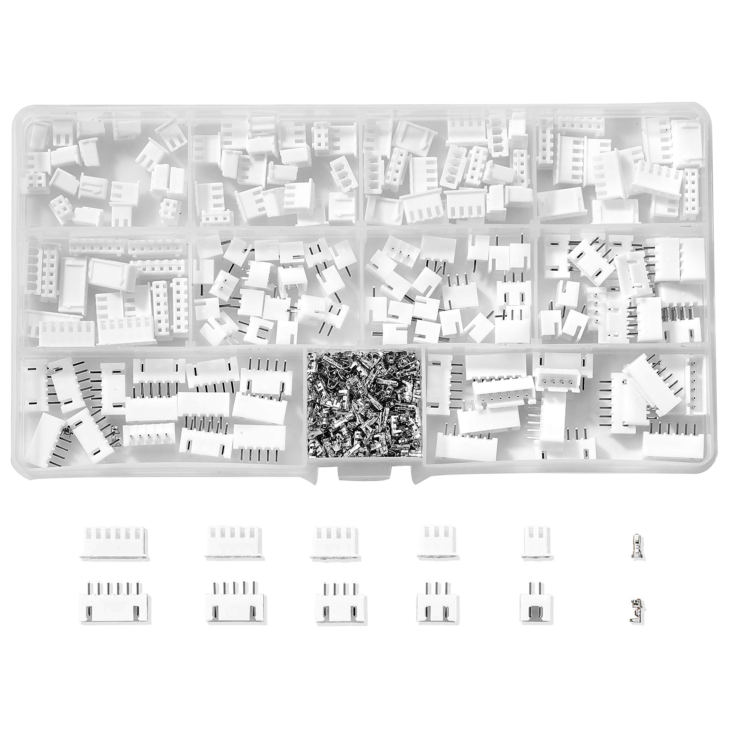 Litorange 500PCS 2.54mm 2/3/4/5/6 Pin Housing JST Adapter Cable Connector Socket Male and Female JST-XH JST Connector Kit with Female Pin Connector White Kit