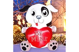 THINKMAX Valentines Decorations 6.2Ft Valentine Inflatables Dog with Heart Cute Valentines Yard Decorations Built-in LED Lights,Valentines Blow up Yard Decorations with Tethers, Stakes for Outdoor, Lawn