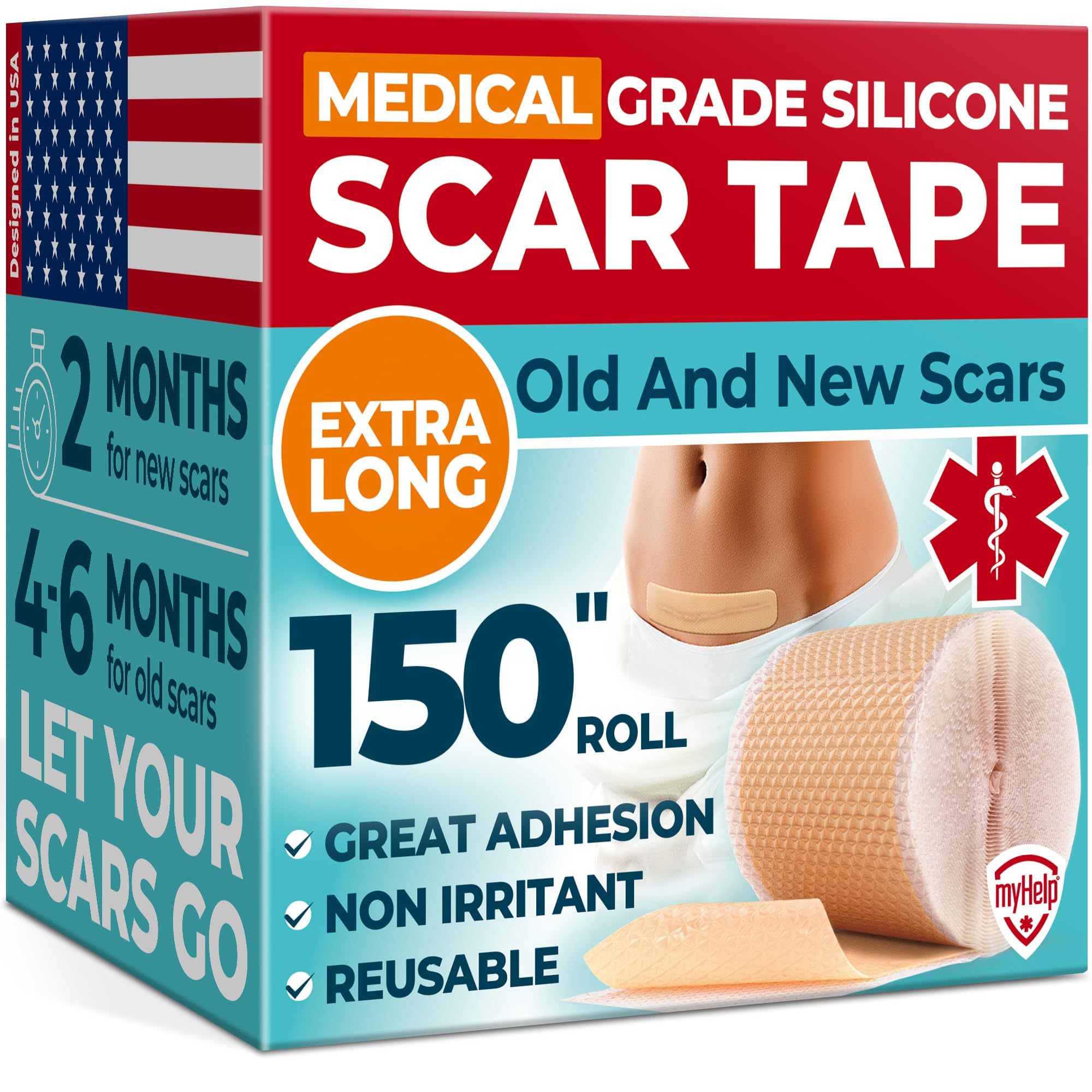 Photo 1 of Medical Grade Silicone Scar Tape - 1.6”x150” - Visible Difference on Keloid & ?-Section - Reusable Silicone Scar Sheets - Easy to Use