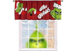 CUTEIUSH Christmas Holiday Kitchen Curtain Valances Merry Christmas Winter Small Window Valances with Rod Pocket Xmas Farmhouse Bathroom Laundry Short Curtains Decoration, 52x18inch, Red