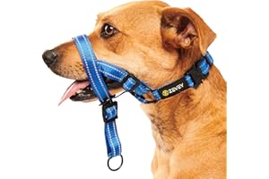Zevey Dog Headcollar with Safety Strap Stops Heavy Pulling On The Leash Padded Reflective Head Halter for Small Medium Large Dogs Adjustable Head Harness for Training and Walking (Blue, S)