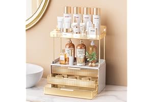 Anylady Bathroom Organizers and Storage, Makeup Organizer (Sturdy Durable Attractive), Ideal for Vanity, Countertop, Counter, Perfume, Skincare, Cabinet, Cosmetic, Dresser Organizer (Gold)