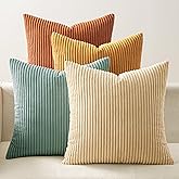 EMEMA Teal Orange Decorative Throw Pillow Covers for Couch Bed Livingroom 18x18 Inch Set of 4 Boho Farmhouse Corduroy Striped Square Pillow Case,Western Modern Cushion Covers Spring Home Decor