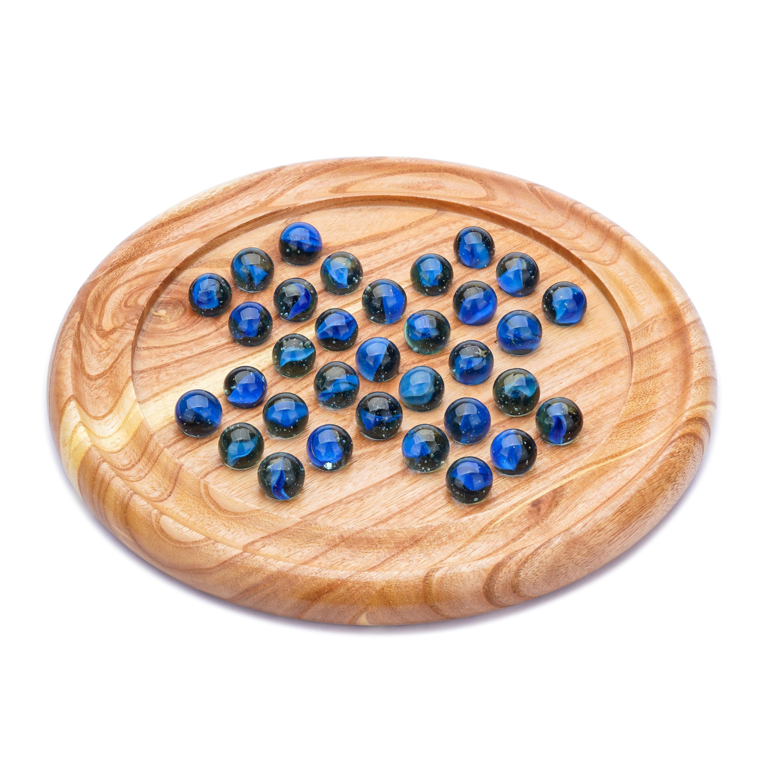 Ajuny Classic Solitaire Game - Vibrant Round Wooden Board with Colorful Marbles - Fun Family Strategy Game - 9x9 Inch, Ideal for Game Night