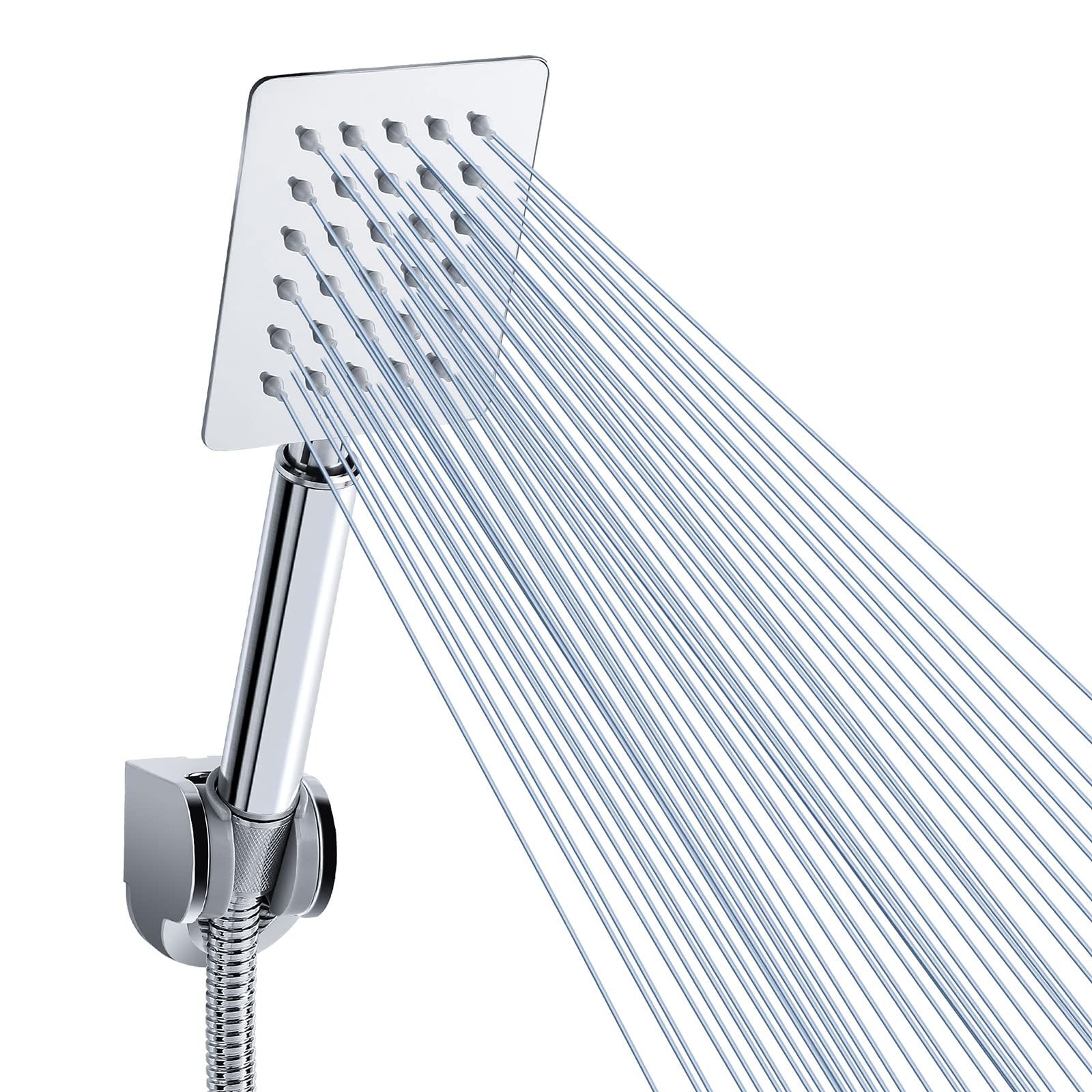 All Metal Handheld Shower Head - Voolan High Pressure Shower Heads, Simple Chrome Hand Shower Head with Teflon Tape, High Flow Even with Low Water Pressure (Square)