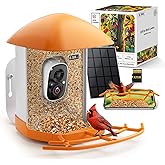 Smart Bird Feeder with Camera for Outdoors Solar Powered, 2.5K HD Video, AI Bird Species Identification, Instant Arrival Alerts,Wireless 2.4Ghz WiFi,Include 32GB SD Card,Ideal Gift (Orange)