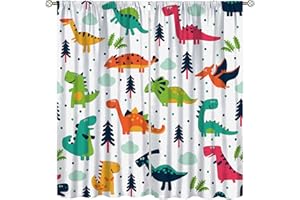 AUIMZOO Cute Dinosaur Curtains, Colorful Cartoon Dinosaur Animal Print Rod Pocket Decorative Curtains for Kids Boys and Girls Bedroom Toy Room42X45 Inch
