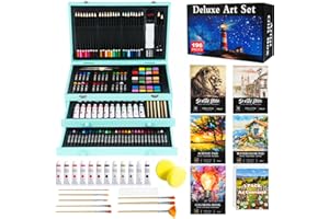 HEYMYLUV 196 Piece Art Kit, Deluxe Art Supplies Painting Art Set with 5 Drawing Pad, Canvases, Acrylic Paint, Oil Pastels, Crayons, Colored Pencils in Wooden Art Box, Gifts for Kids Girls Boys Adults Beginners