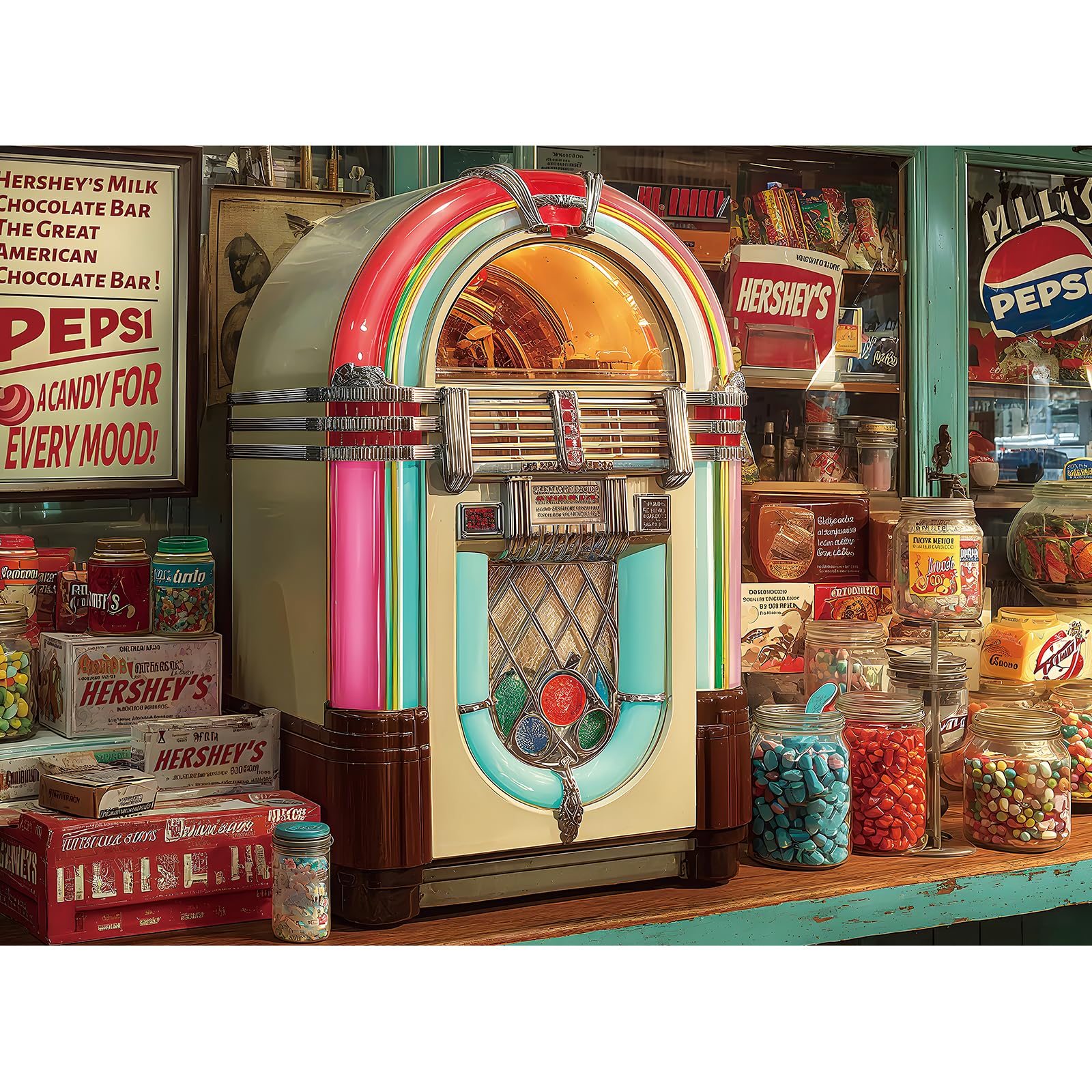 ZHISEOYI 500 Pieces Puzzle for Adults, Puzzles for Adults 500 Pieces, Retro Jukebox Candy Store Jigsaw Puzzle, Challenging Perfect for Game Nights, 20.5 X 15 in