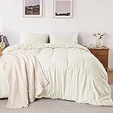 Beige Super Soft Duvet Cover Queen Size, 3 Pcs Prewashed Microfiber Cotton-Like Bedding Set Comforter Cover with Button Closure, Includes 1 Breathable Duvet cover 90x90 " & 2 Pillowcases, No Comforter