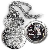 St. Bridget of Ireland Locket Necklace, Patron Saint Confirmation Gift, Italian Charms, Catholic Jewelry
