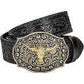 TRIWORKS Western Cowboy Leather Belt for Men Women Cowgirl, Western Buckle Belt for Jeans