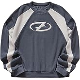 VIPWOLF Men's Oversized Sweatshirts Color Block Graphic Embroidered Crewneck Pullover Sweatshirt