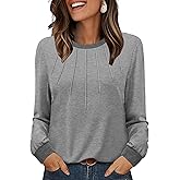 Womens Long Sleeve Tops Color Block Long Sleeve Shirts for Women Fall Fashion 2025 Crew Neck Business Casual Tops Basic Tees Clothes Grey XL