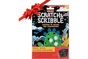 Ooly Mini Scratch & Scribble Art Kit - 6 Card Rainbow Scratch Art Set Gifts for Kids, Travel-Friendly Craft Kit, Scratching Tool Included - Dino Days