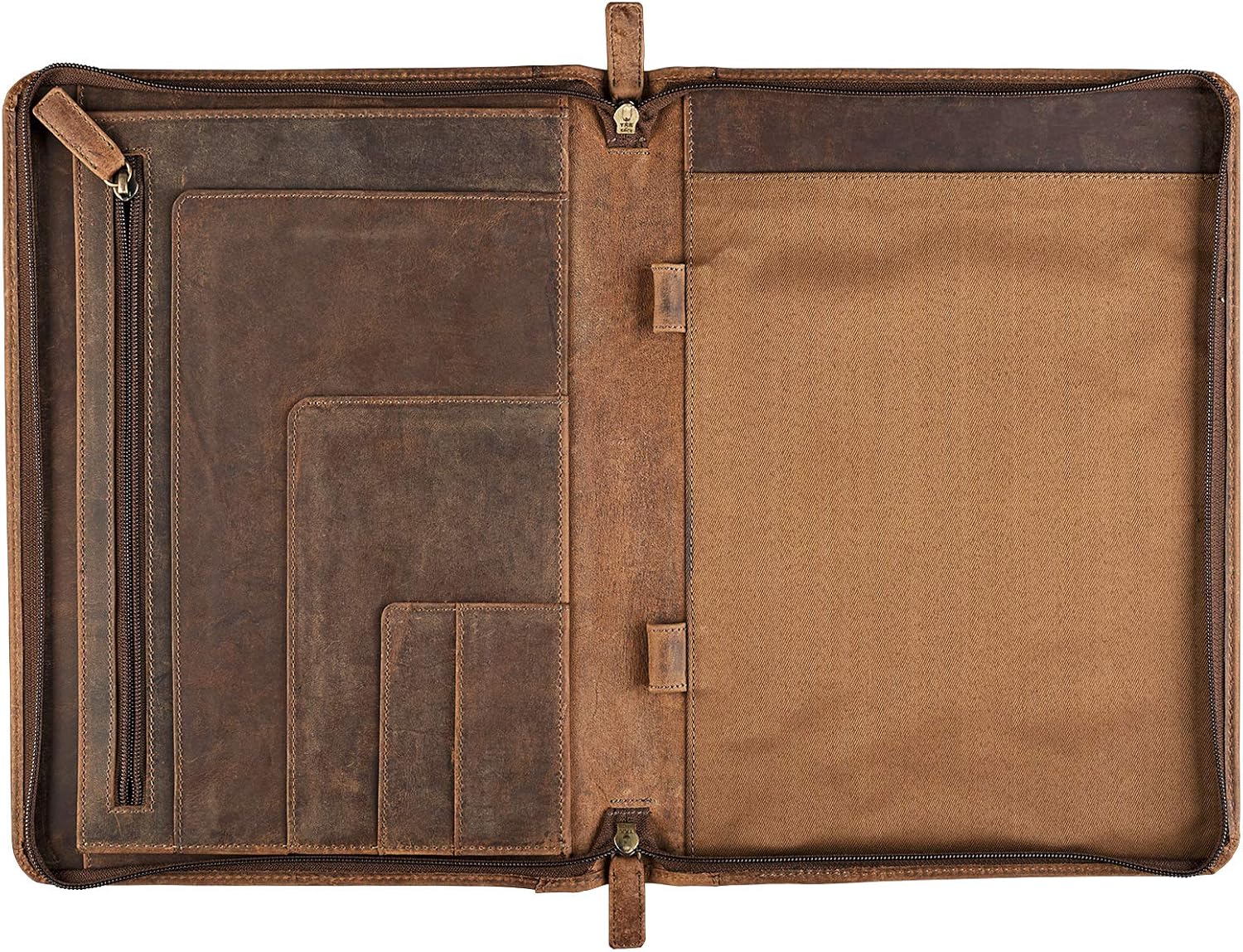 STILORD 'Julius' Vintage Conference Folder A4 Leather Brown Portfolio Document Folder Sophisticated Vintage Design fit for 12 inch Tablets Genuine Leather - Image 4
