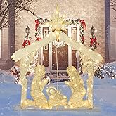 Vipush Lighted Outdoor Christmas Decoration, 4.1FT Pre-Lit Holy Family for Lawn 3D Glittered with Warm Lights, Outdoor Lighted Holiday Displays for Christmas Decoration