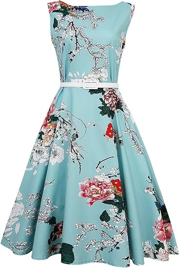 Amazon Co Jp Glorystar レディース フォーマル ワンピース ドレス Aライン ひざ丈 花柄 レトロ きれいめ パーティー 結婚式 発表会 L 服 ファッション小物