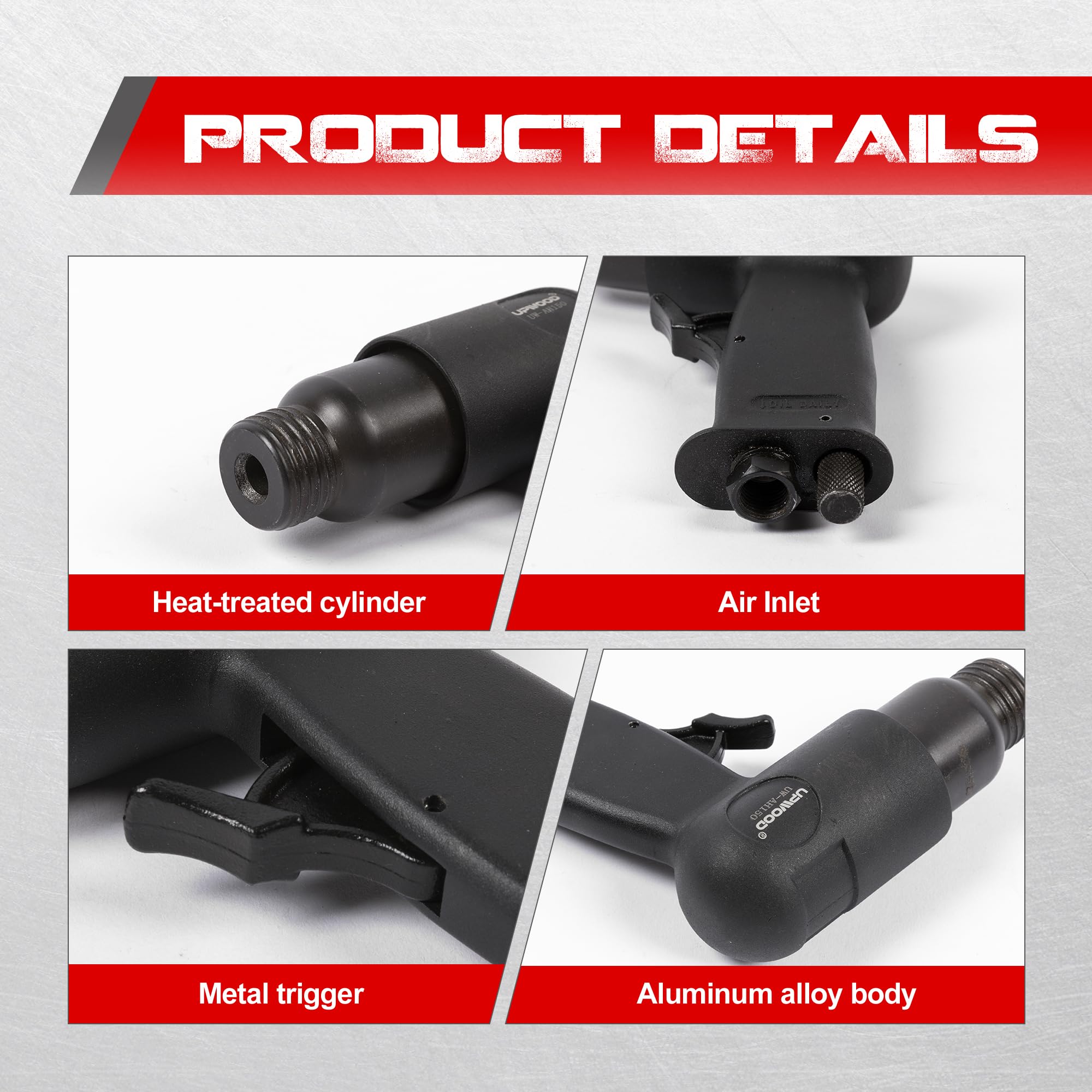 UW-AH150 Short Barrel Air Hammer Kit with Quick Change Retainer and 4 Chisels, 1-5/8 Inch Stroke, 4500 BPM, Light weight