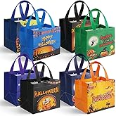 Weenkilly 8 PCS Halloween Trick or Treat Bags, Candy Tote Bags with Handles,Reusable Non-Woven Gift Bag for Halloween Party Supplies Favors (8.2×7.8×5.9’’)